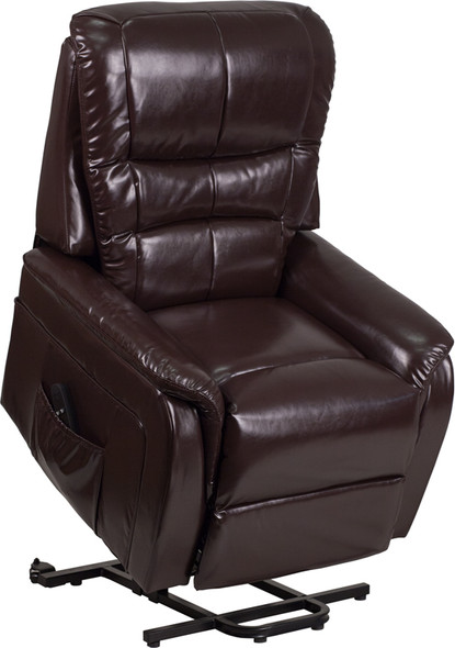 TYCOON Series Brown Leather Remote Powered Lift Recliner