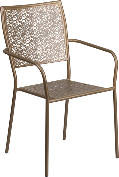 Gold Indoor-Outdoor Steel Patio Arm Chair with Square Back