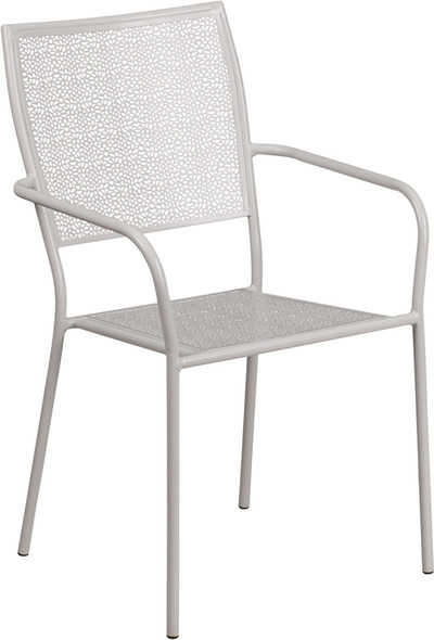 Light Gray Indoor-Outdoor Steel Patio Arm Chair with Square Back