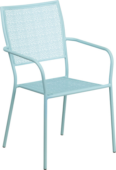 Sky Blue Indoor-Outdoor Steel Patio Arm Chair with Square Back