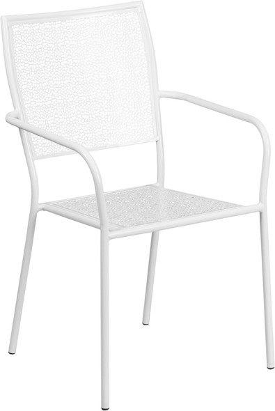 White Indoor-Outdoor Steel Patio Arm Chair with Square Back