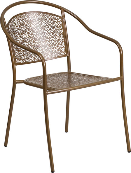 Gold Indoor-Outdoor Steel Patio Arm Chair with Round Back