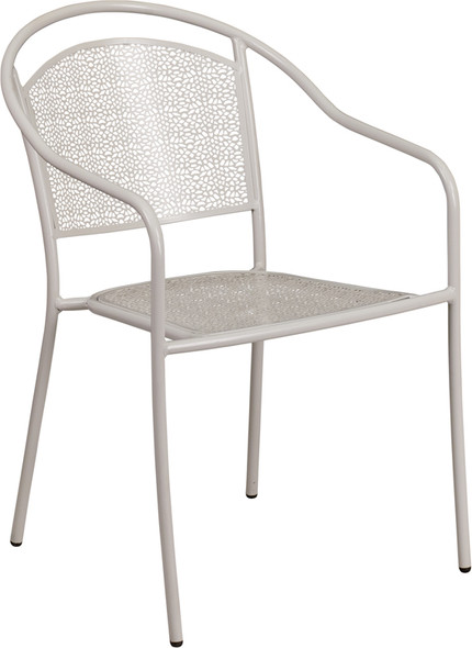 Light Gray Indoor-Outdoor Steel Patio Arm Chair with Round Back