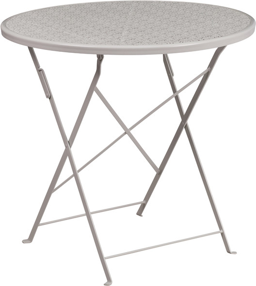 30'' Round Light Gray Indoor-Outdoor Steel Folding Patio Table