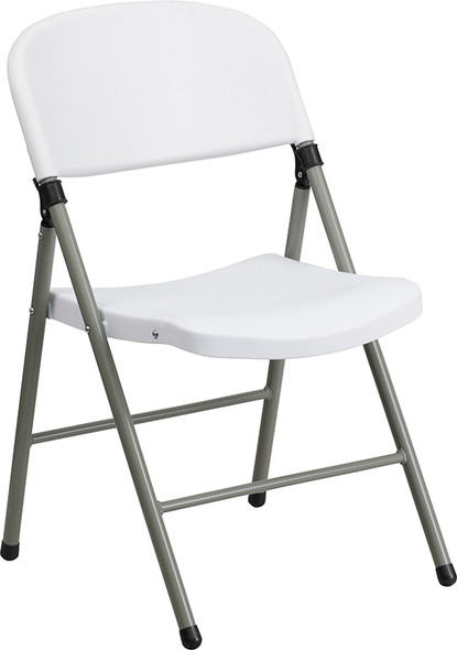 TYCOON Series 330 lb. Capacity White Plastic Folding Chair with Gray Frame