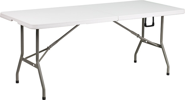 30"W x 72"L Bi-Fold Granite White Plastic Banquet and Event Folding Table with Carrying Handle