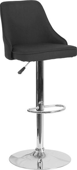 Trieste Contemporary Adjustable Height Barstool in Black Fabric