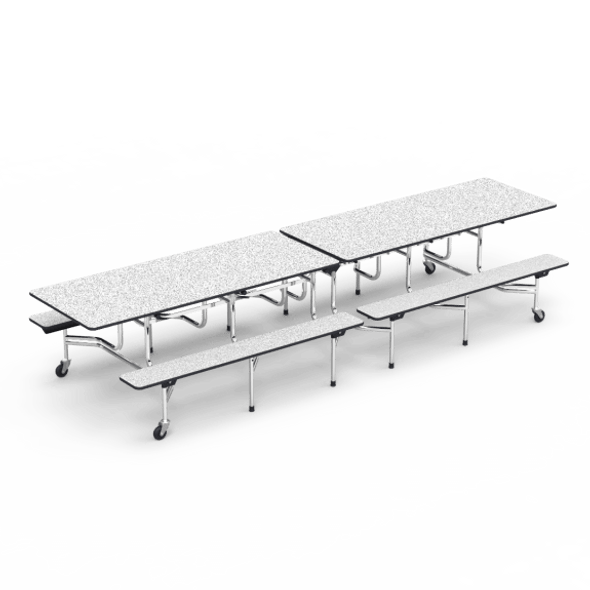 MT Series Mobile Bench Table, 144" x 30" Top, Grey Nebula Top, Black Edge, Chrome Frame
