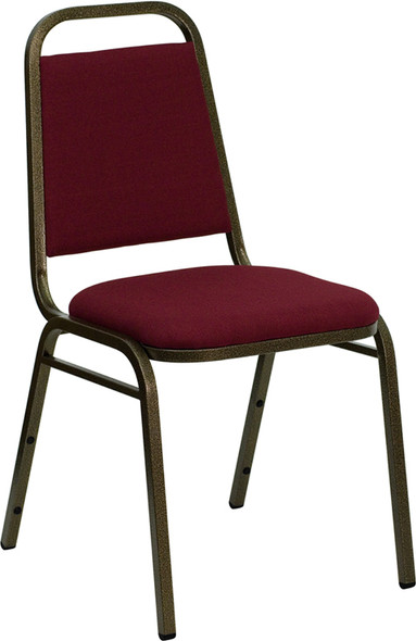 TYCOON Series Trapezoidal Back Stacking Banquet Chair in Burgundy Fabric - Gold Vein Frame