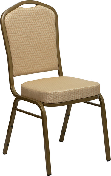 TYCOON Series Crown Back Stacking Banquet Chair in Beige Patterned Fabric - Gold Frame