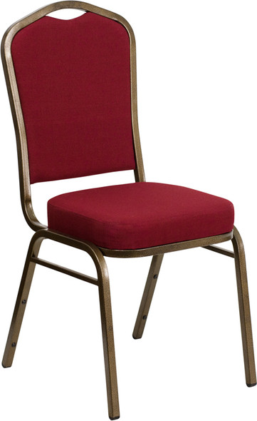 TYCOON Series Crown Back Stacking Banquet Chair in Burgundy Fabric - Gold Vein Frame