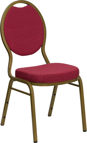 TYCOON Series Teardrop Back Stacking Banquet Chair in Burgundy Patterned Fabric - Gold Frame