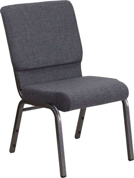 TYCOON Series 18.5''W Stacking Church Chair in Dark Gray Fabric - Silver Vein Frame