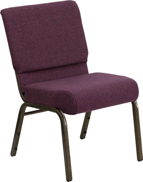 TYCOON Series 21''W Stacking Church Chair in Plum Fabric - Gold Vein Frame