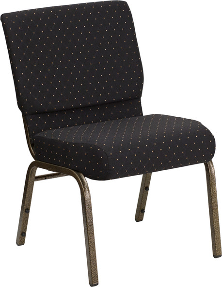 TYCOON Series 21''W Stacking Church Chair in Black Dot Patterned Fabric - Gold Vein Frame