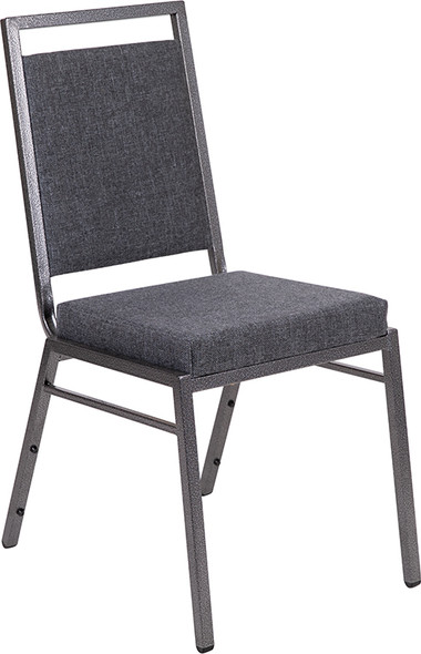TYCOON Series Square Back Stacking Banquet Chair in Dark Gray Fabric with Silvervein Frame