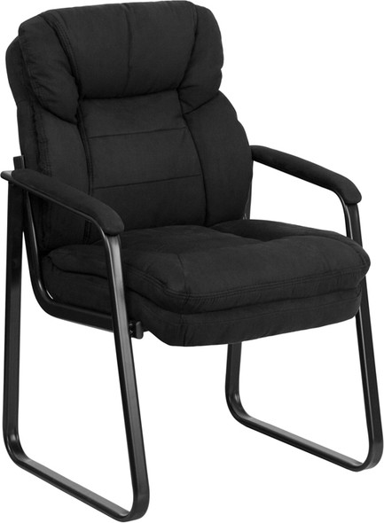 Black Microfiber Executive Side Reception Chair with Lumbar Support and Sled Base