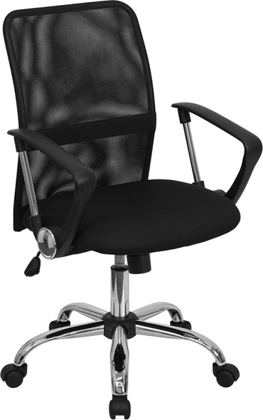 Mid-Back Black Mesh Swivel Task Office Chair with Lumbar Support Band and Arms