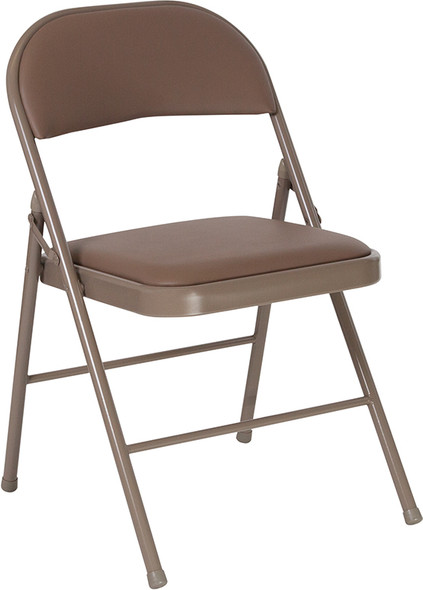 TYCOON Series Double Braced Beige Vinyl Folding Chair