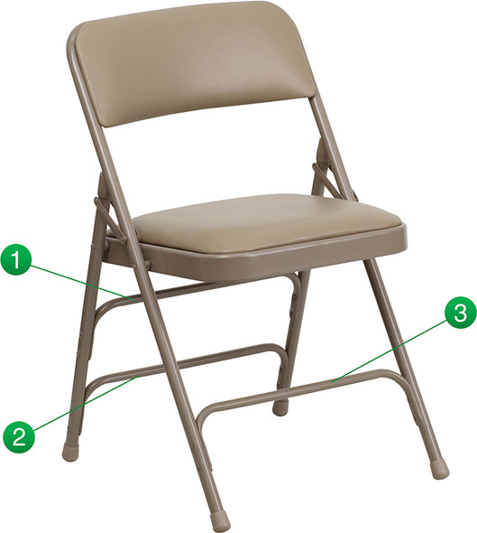 TYCOON Series Curved Triple Braced & Double Hinged Beige Vinyl Metal Folding Chair