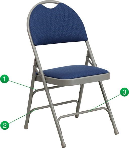 TYCOON Series Ultra-Premium Triple Braced Navy Fabric Metal Folding Chair with Easy-Carry Handle