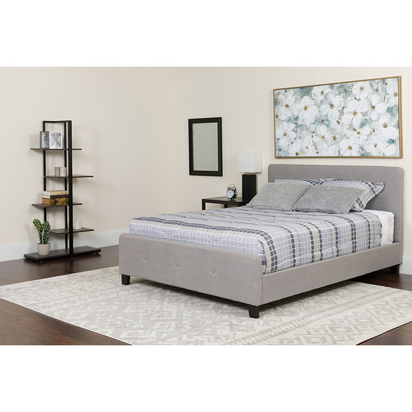 Tribeca Twin Size Tufted Upholstered Platform Bed in Light Gray Fabric with Pocket Spring Mattress