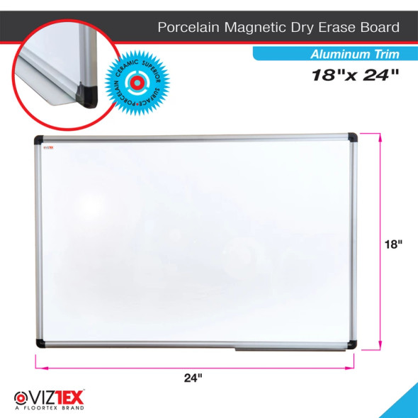 Viztex® Porcelain Magnetic Dry Erase Board with an Aluminum Frame - 18" x 24"