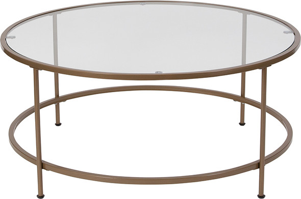 Astoria Collection Glass Coffee Table with Matte Gold Frame