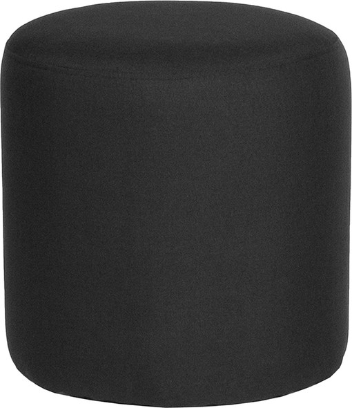 Barrington Upholstered Round Ottoman Pouf in Black Fabric