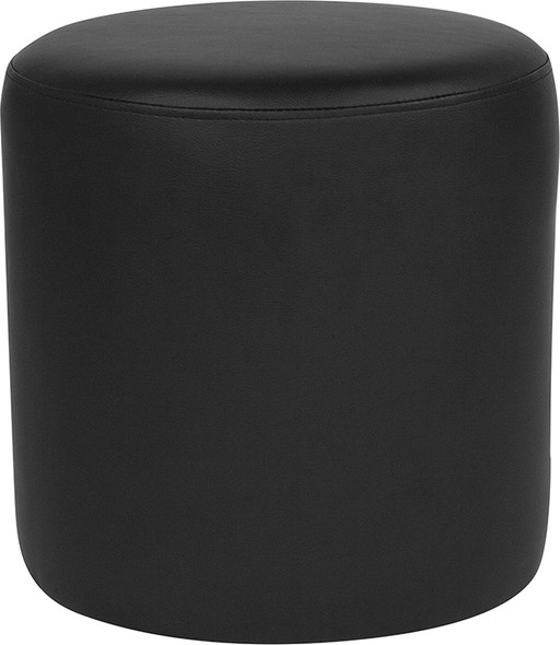 Barrington Upholstered Round Ottoman Pouf in Black Leather