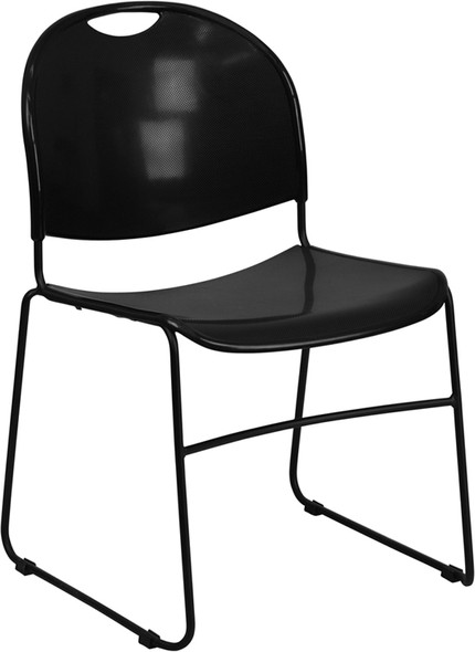 TYCOON Series 880 lb. Capacity Black Ultra-Compact Stack Chair with Black Frame