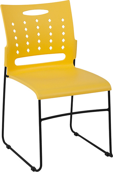 TYCOON Series 881 lb. Capacity Yellow Sled Base Stack Chair with Air-Vent Back