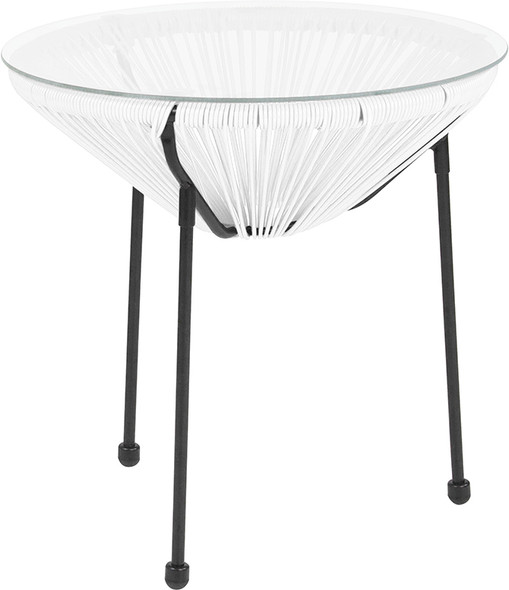 Valencia Oval Comfort Series Take Ten White Rattan Table with Glass Top