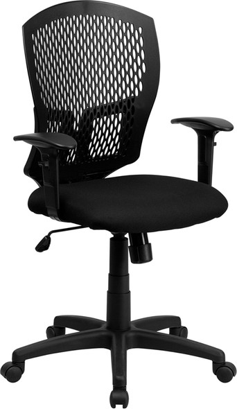 Mid-Back Designer Back Swivel Task Office Chair with Fabric Seat and Adjustable Arms