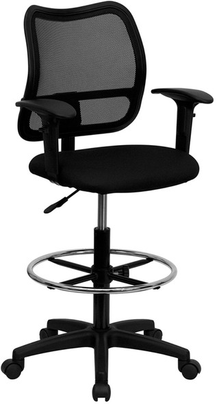 Mid-Back Black Mesh Drafting Chair with Adjustable Arms