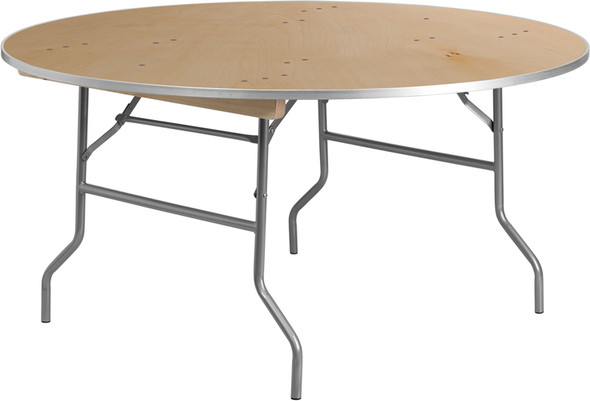 60'' Round HEAVY DUTY Birchwood Folding Banquet Table with METAL Edges
