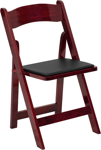 TYCOON Series Mahogany Wood Folding Chair with Vinyl Padded Seat