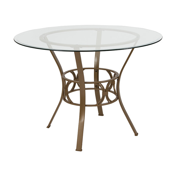 Carlisle 42'' Round Glass Dining Table with Matte Gold Metal Frame