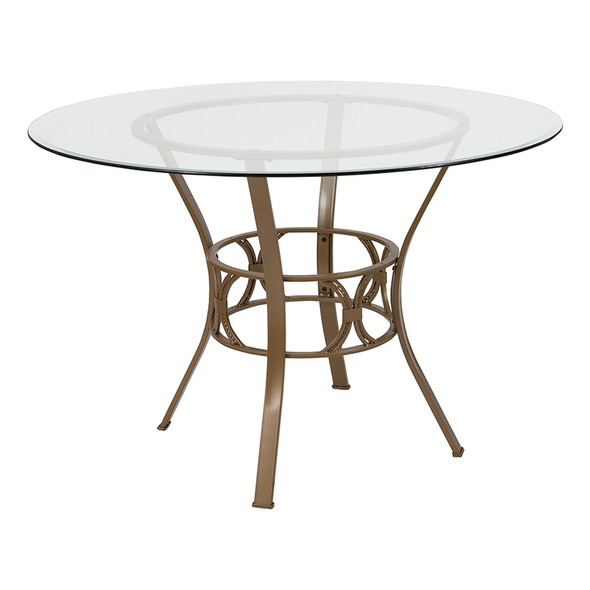 Carlisle 45'' Round Glass Dining Table with Matte Gold Metal Frame