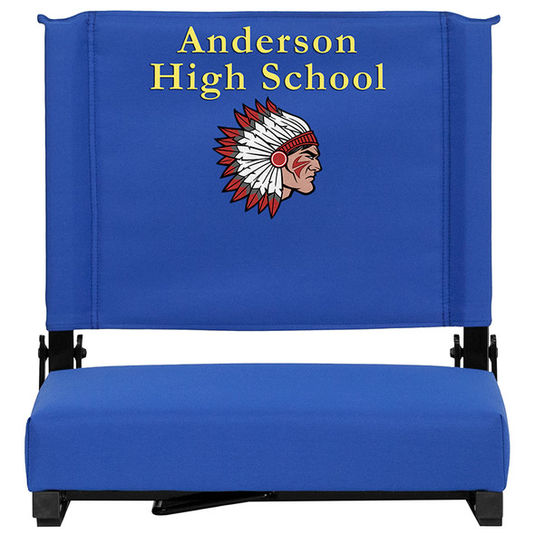 Embroidered Grandstand Comfort Seats by Flash with Ultra-Padded Seat in Blue