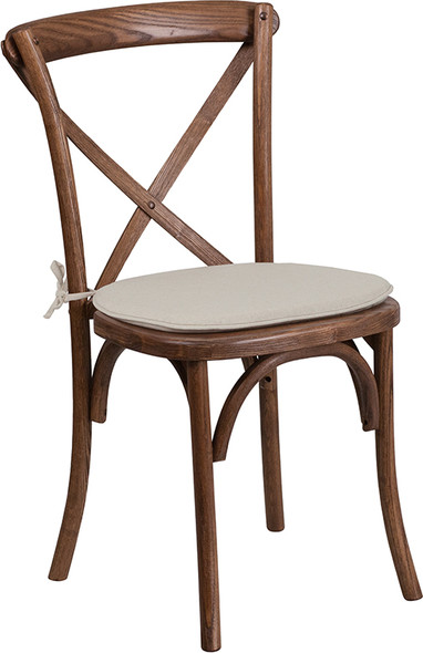 TYCOON Series Stackable Pecan Wood Cross Back Chair with Cushion