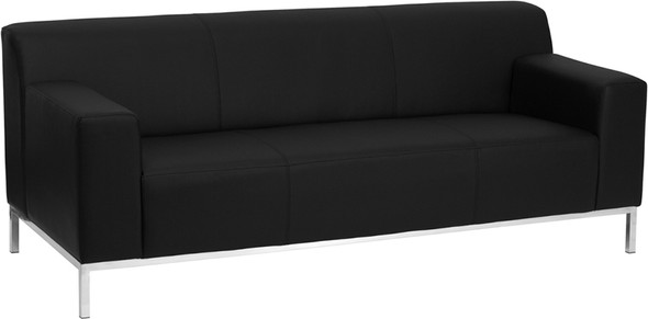TYCOON Definity Series Contemporary Black Leather Sofa with Stainless Steel Frame