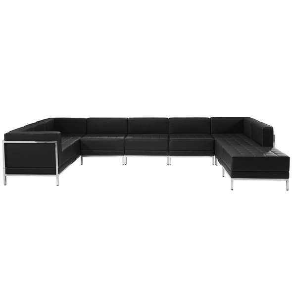 TYCOON Imagination Series Black Leather U-Shape Sectional Configuration, 7 Pieces