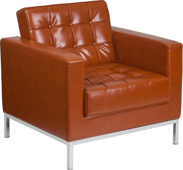 TYCOON Lacey Series Contemporary Cognac Leather Chair with Stainless Steel Frame