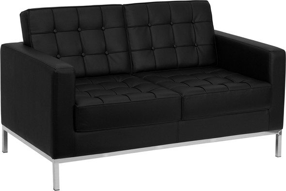 TYCOON Lacey Series Contemporary Black Leather Loveseat with Stainless Steel Frame