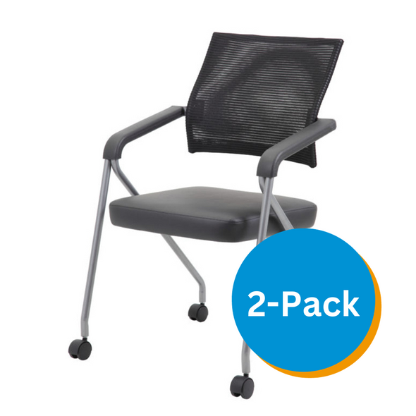Boss Black Mesh Training Chair With Pewter Frame,2 In A Box