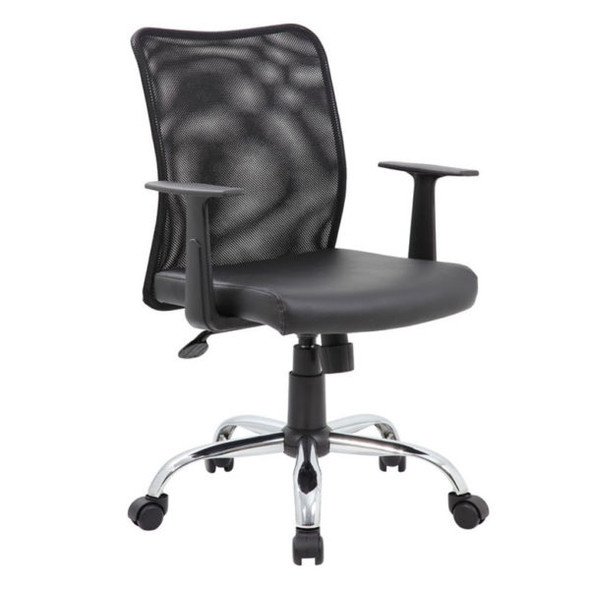 Boss Budget Mesh Back and Solid Black Vinyl Seat Task Chair W/ T-Arms
