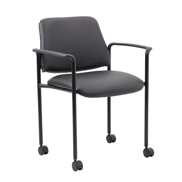 Boss Square Back  Diamond Stacking Chair W/Arm and Casters In Black Caressoft