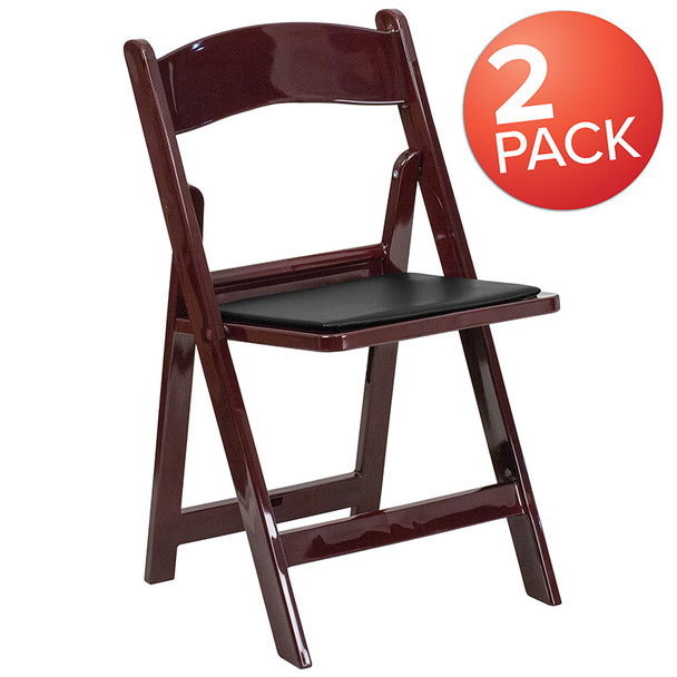 2 Pk. TYCOON Series 1000 lb. Capacity Red Mahogany Resin Folding Chair with Black Vinyl Padded Seat