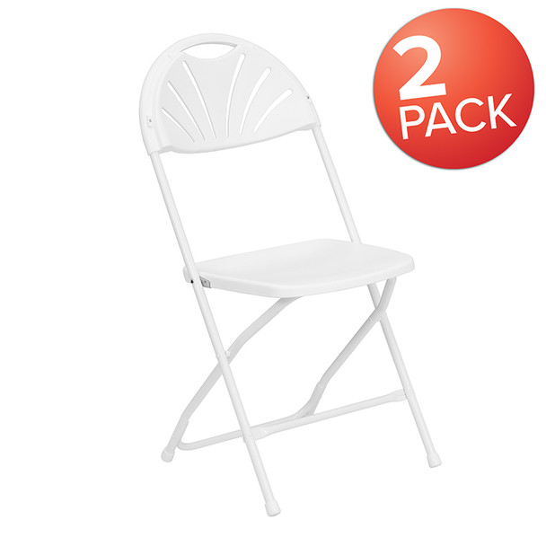 2 Pk. TYCOON Series 650 lb. Capacity White Plastic Fan Back Folding Chair